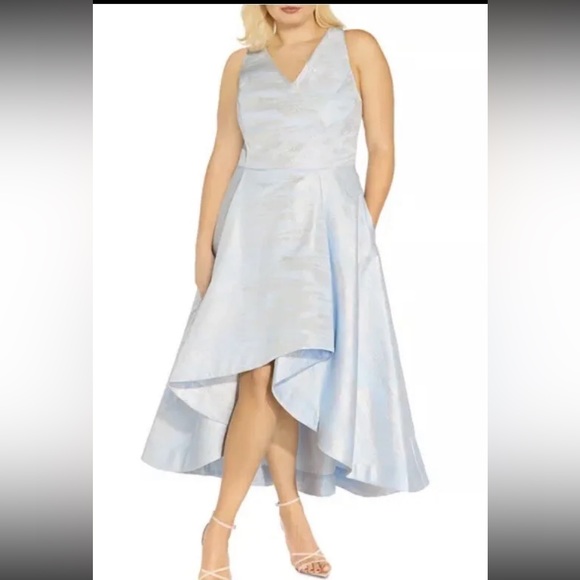 ADRIANNA PAPELL Metallic Jacquard High/Low Dress Blue Size 22W - Picture 4 of 11